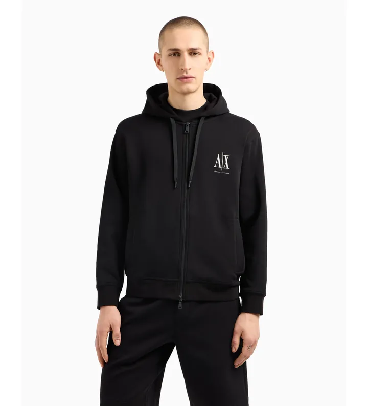 A|X Armani Exchange para hombre. XM000371AF10818UC001 Sudadera con capucha y cremallera completa en algodón-poliéster elástico laminado negr