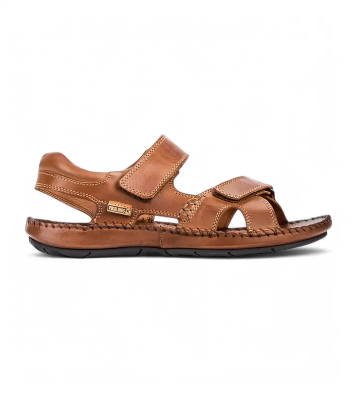 Pikolinos para hombre. 06J-5818XL Sandalias de piel con cierre adherente Tarifa marrón (48), Plano, Velcro, Casual