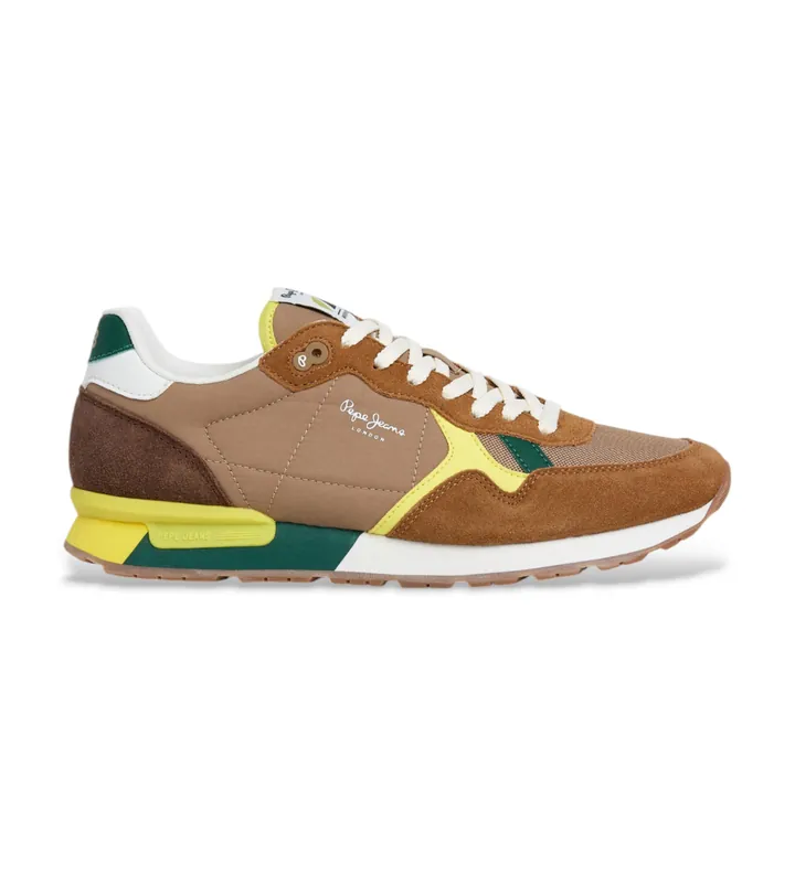 Pepe Jeans para hombre. PMS400004 Zapatillas de Piel Brit Colors marrón (45), Plano, Cordones, Casual