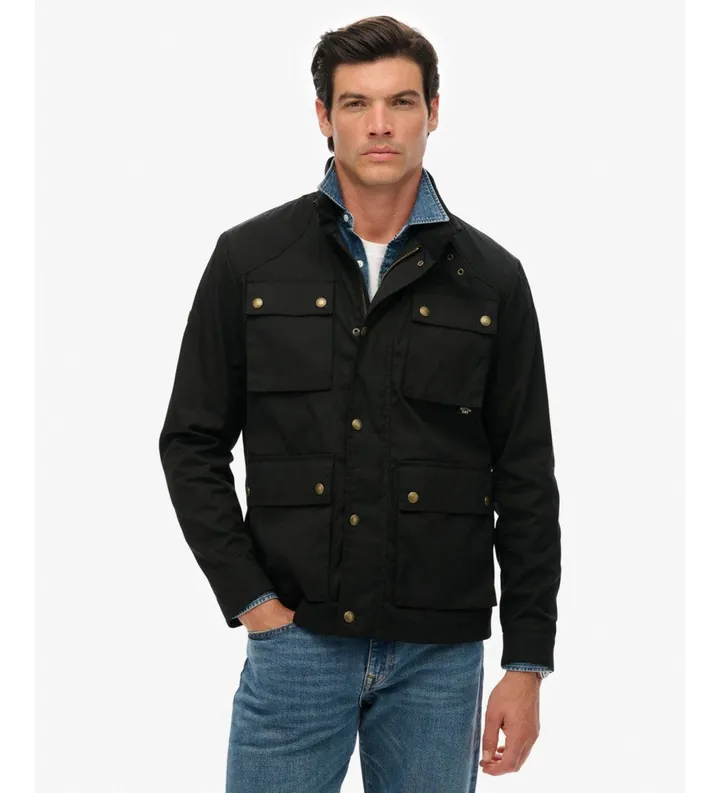 Superdry para hombre. M5012190A Chaqueta Merchant Wax Racer negro (M), Casual, Algodón