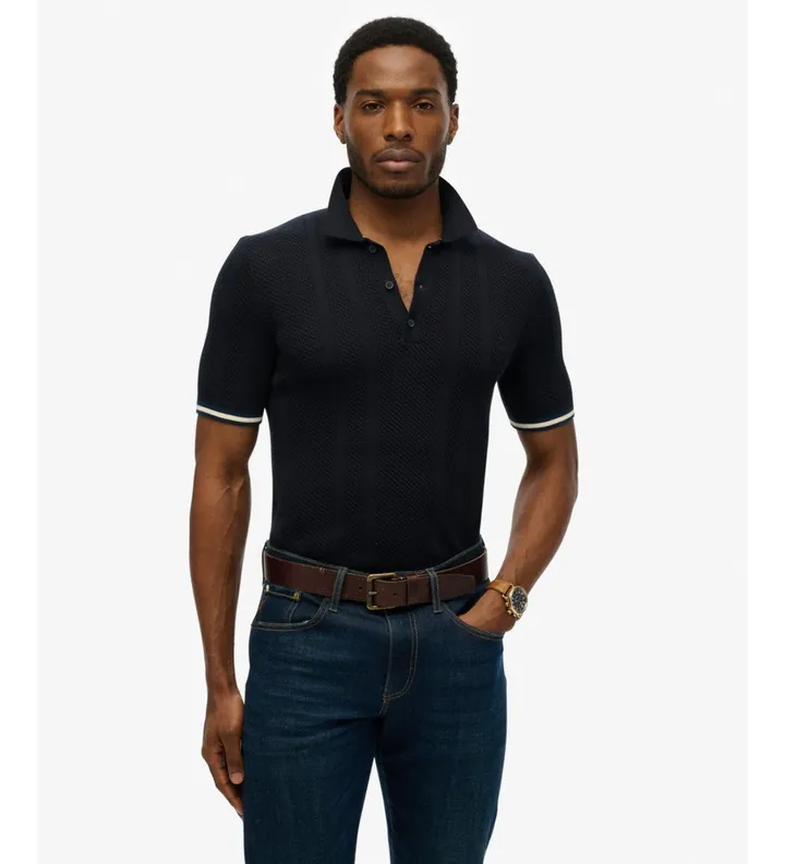 Superdry para hombre. M1110441A Polo Texture marino (L), Casual, Algodón, Manga corta