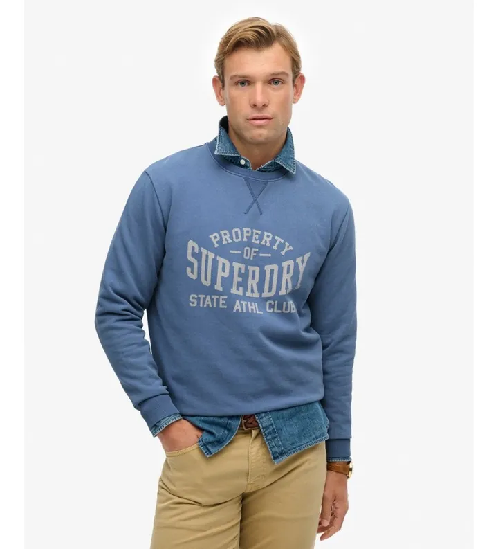 Superdry para hombre. M2014090A Sudadera Athletic Essential azul (L), Casual, Algodón, Manga larga
