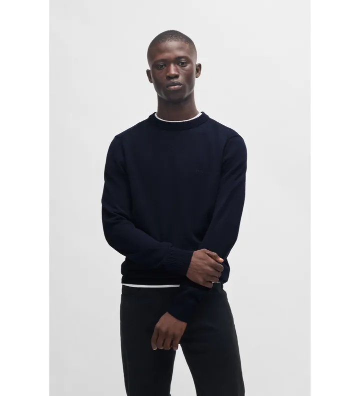 BOSS para hombre. 50501762 Jersey de cuello vuelto marino (L), Casual, Clásico, Poliéster