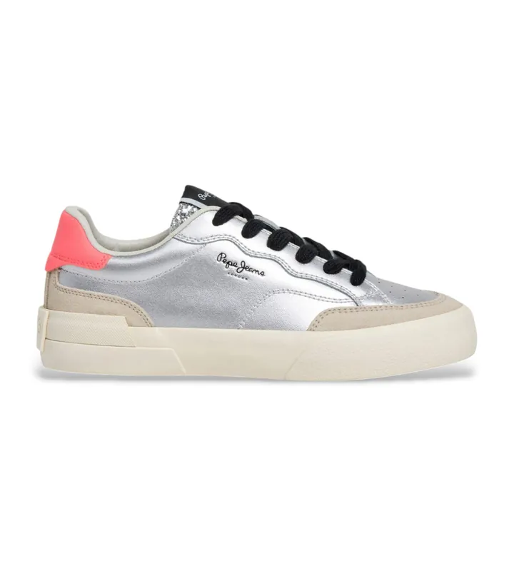Pepe Jeans para mujer. PLS300010 Zapatillas Milanlam plateado (37), Plata, Plano, Cordones, Casual