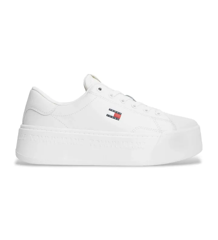 Tommy Jeans para mujer. EN0EN02961 Zapatillas de piel Low Top Jet Max blanco (36), Plano, Cordones, Casual