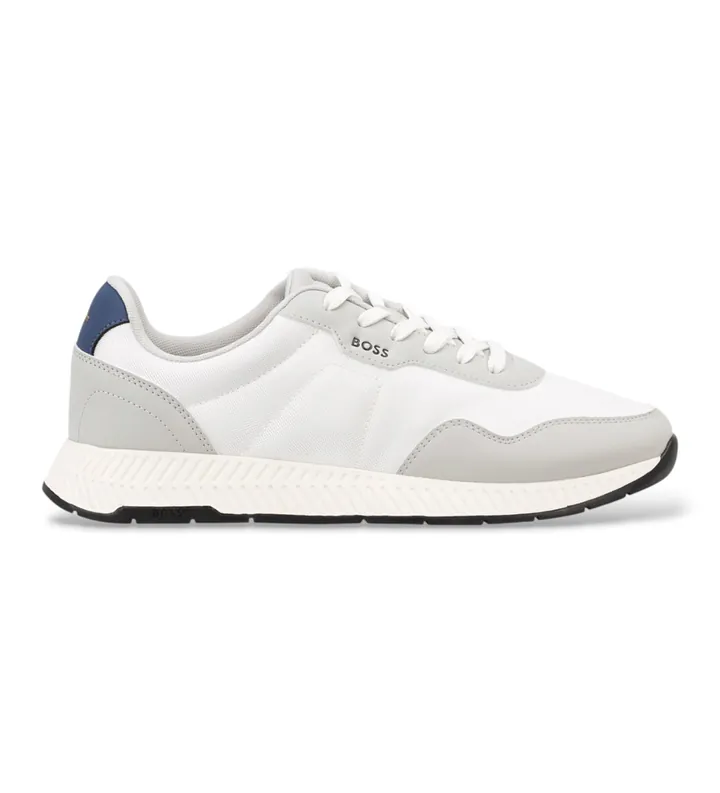 BOSS para hombre. 50536481 Zapatillas de caña baja con empeines con textura gris (40), Plano, Cordones, Casual