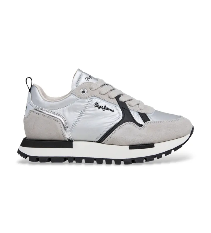 Pepe Jeans para mujer. PLS400027 Zapatillas de Piel Ari Shine plateado (36), Plata, Plano, Cordones, Casual
