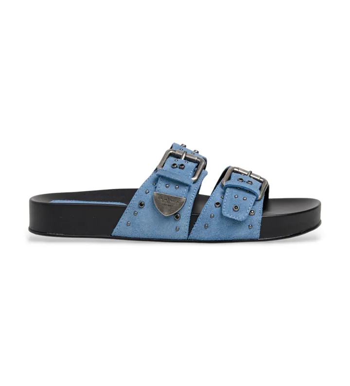 Pepe Jeans para mujer. PLS900008 Sandalias de Piel Agnes Studs azul (37), Plano, Ante, Ninguno, Casual