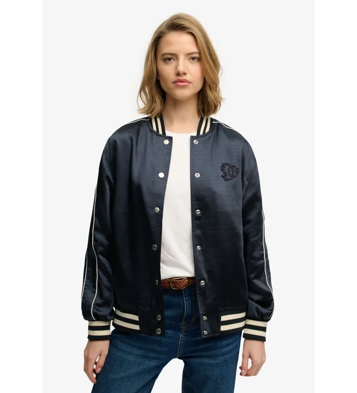 Superdry para mujer. W5012059A Chaqueta Varsity Satin marino (XL), Casual, Poliéster