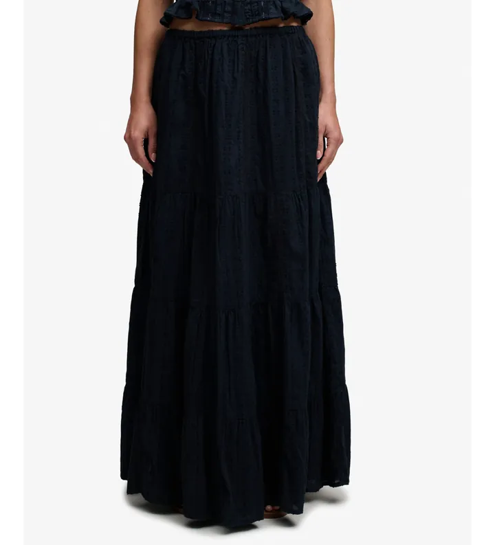 Superdry para mujer. W7210412A Falda Tiered Maxi marino (L), Casual, Algodón