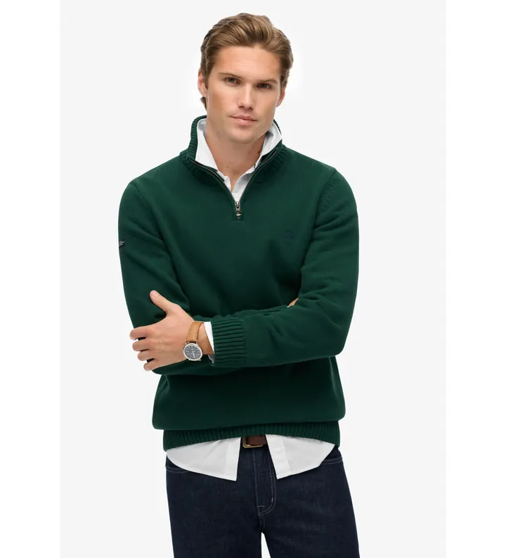 Superdry para hombre. M6110706A Jersey Half Zip verde (XL), Casual, Algodón, Manga larga