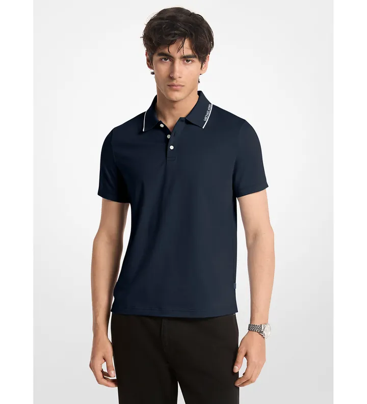 Michael Kors para hombre. CS652WR19P Polo de punto liso de algodón con ribete marino (M), Casual, Manga corta