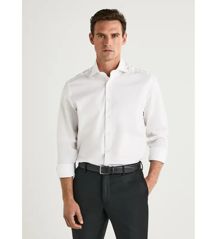 Hackett London para hombre. HM304529 Camisa Poplin Blanco (160), Casual, Manga larga, Algodón Orgánico, Sostenible