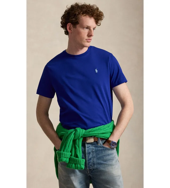 Polo Ralph Lauren para hombre. 710671438529 Camiseta de punto Custom Slim Fit azul (L), Casual, Algodón, Manga corta