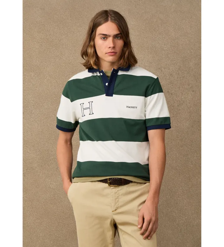 Hackett London para hombre. HM5600237 Polo H Combi verde (L), Casual, Algodón, Manga corta