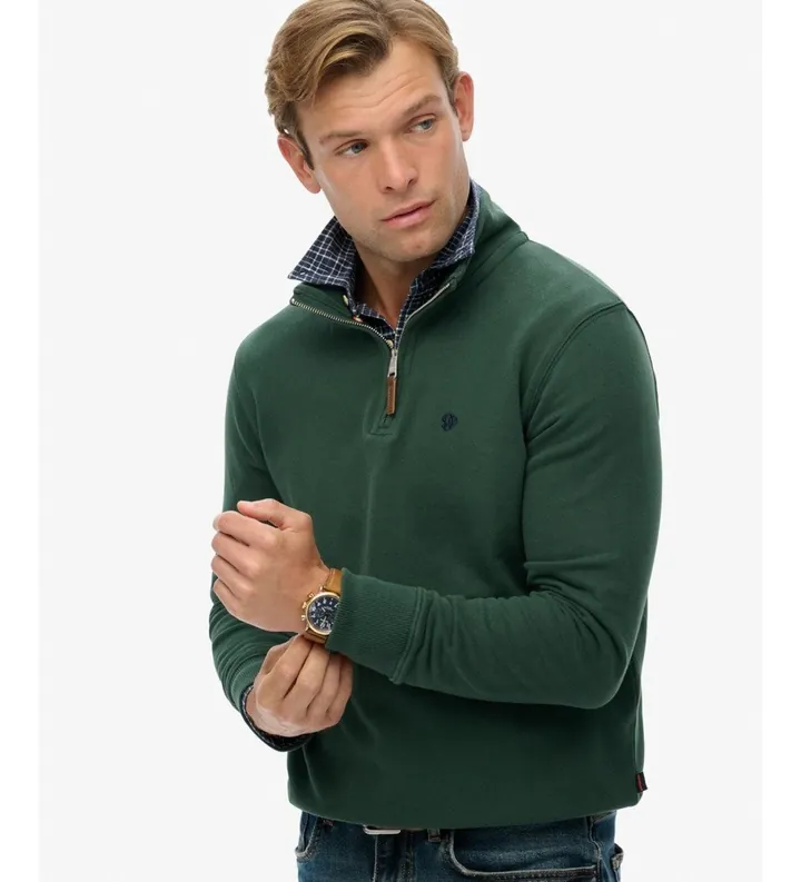 Superdry para hombre. M2014381A Sudadera con media cremallera Preppy verde (L), Casual, Algodón