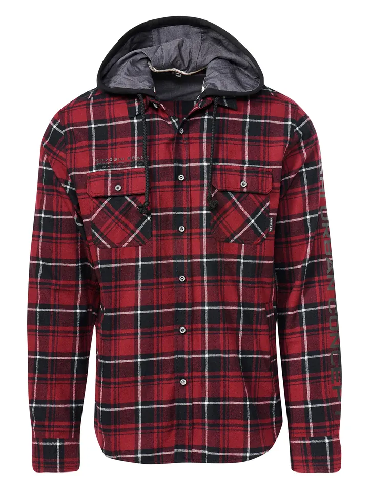 KOROSHI Camisa gris / rojo oscuro / negro / blanco