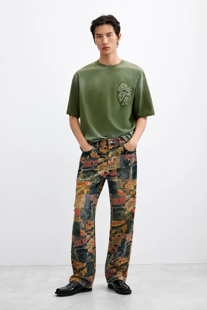 Desigual, Pantalón vaquero estampado Mickey™, Hombre, Algodon, Negro, 28