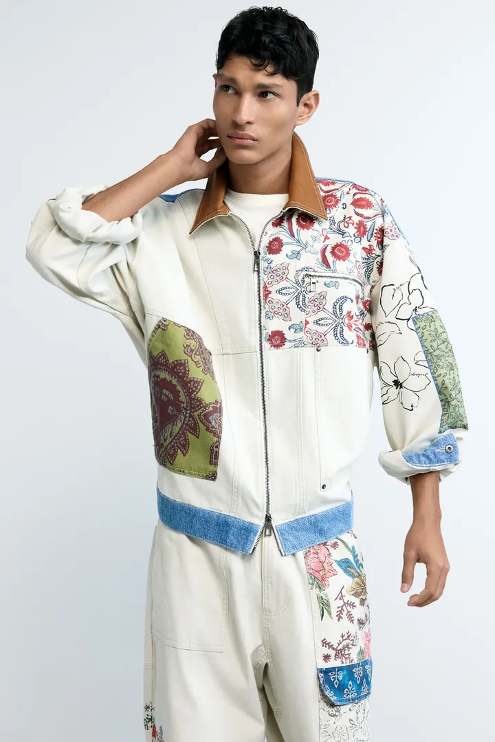 Desigual, Abrigo patchwork, Hombre, Algodon, Blanco, L