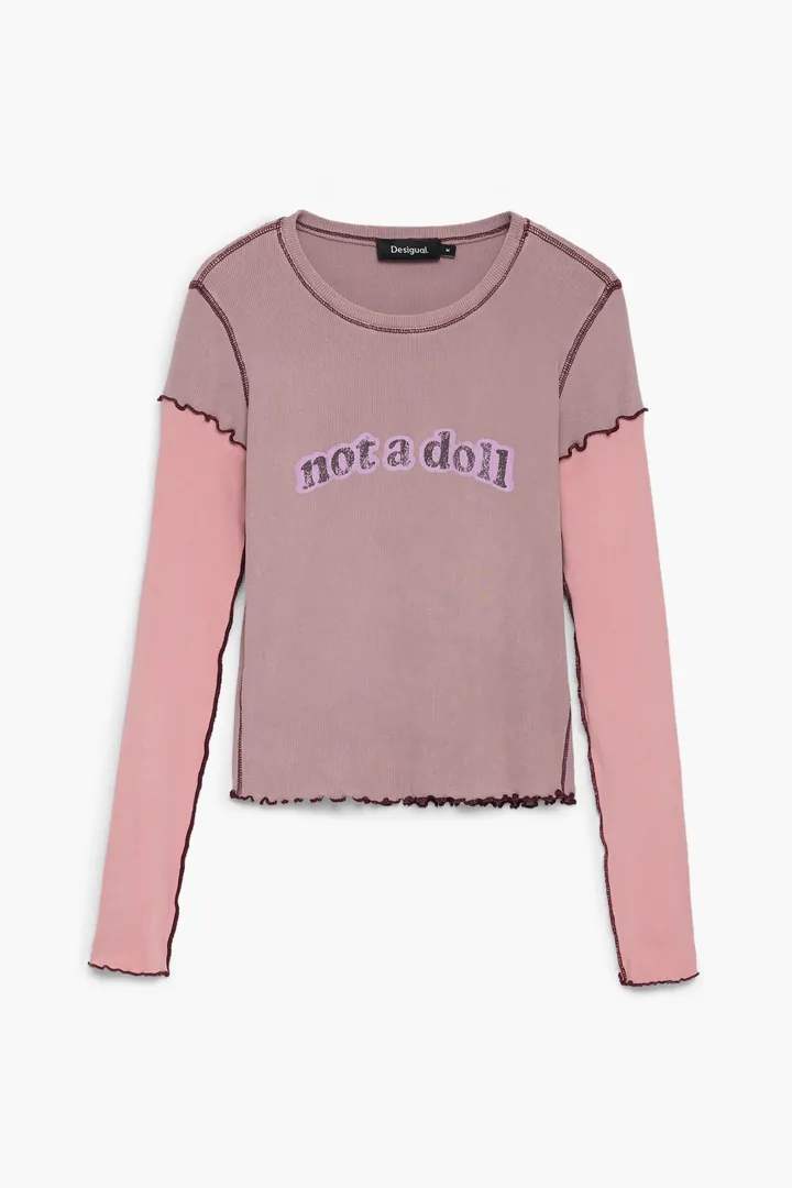 Desigual, Camiseta not a doll, Mujer, Algodon, Rojo, L