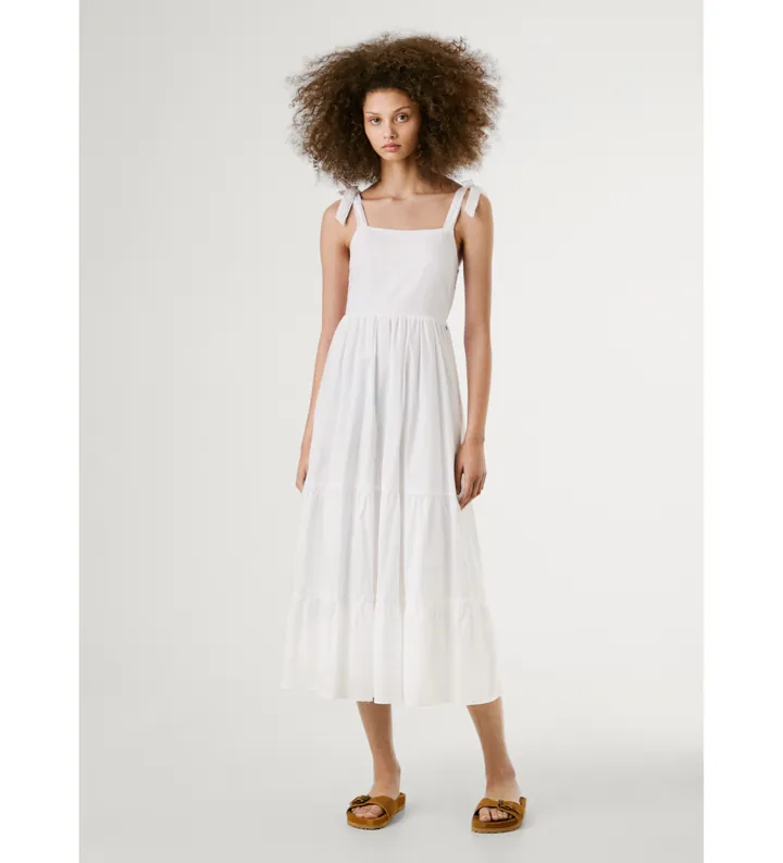 Pepe Jeans para mujer. PL953749 Vestido Larieta blanco (S), Casual, Algodón, Sin mangas / Tirantes