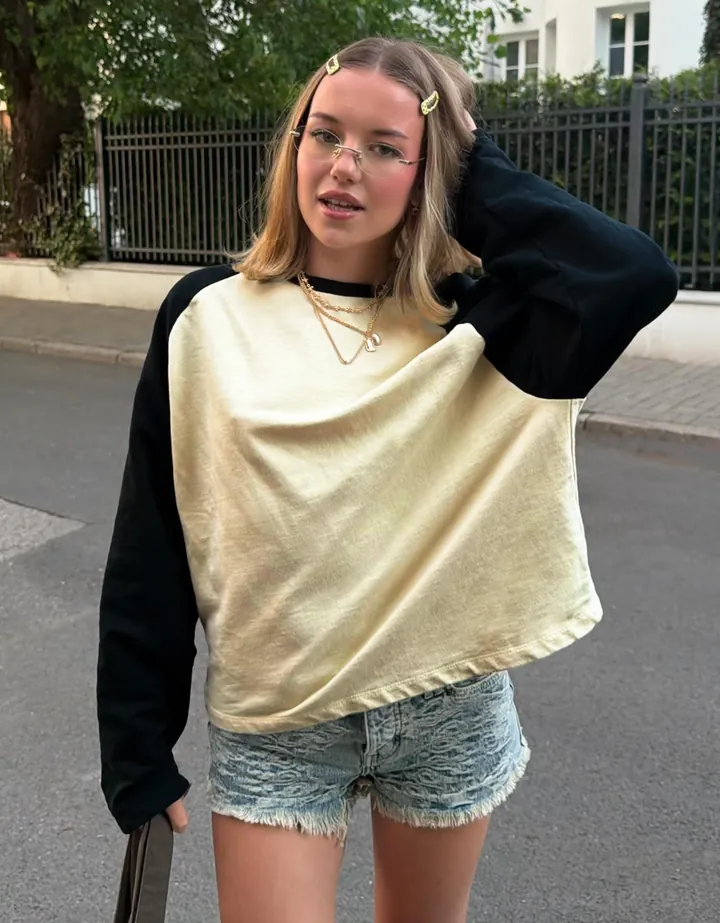 Bershka Jersey Cuello Redondo Ranglan Mujer L Amarillo