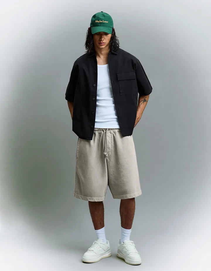 Bershka Bermuda Boxy Print Hombre L Gris