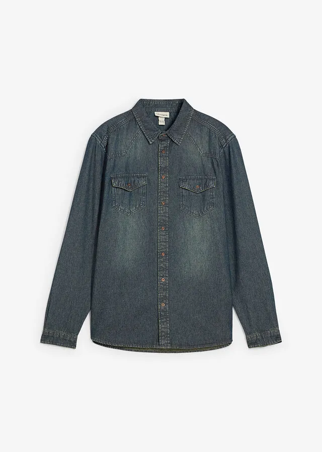 Camisa vaquera de manga larga de algodón orgánico puro