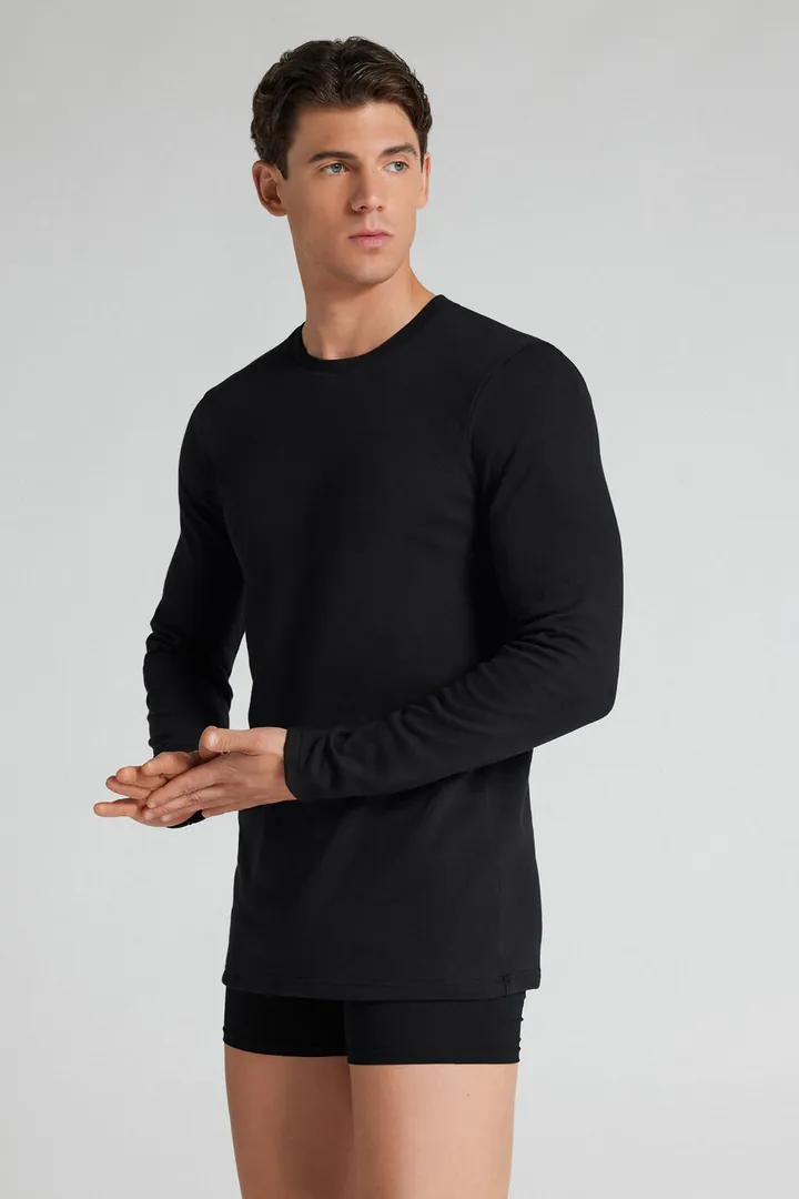 Intimissimi Camiseta de Manga Larga en Cálido Algodón Hombre Azul Tamaño L