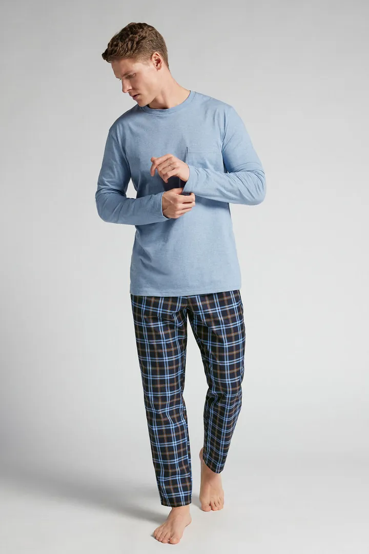Intimissimi Pijama Largo de Algodón y Tela Estampado Cuadros Azul Claro Hombre Azul Claro Tamaño L