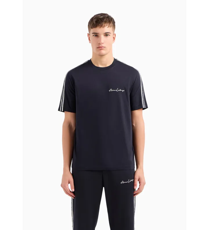 A|X Armani Exchange para hombre. 8NZTSGZJ9AZ1510 Camiseta de corte estándar marino (L), Casual, Algodón, Manga corta