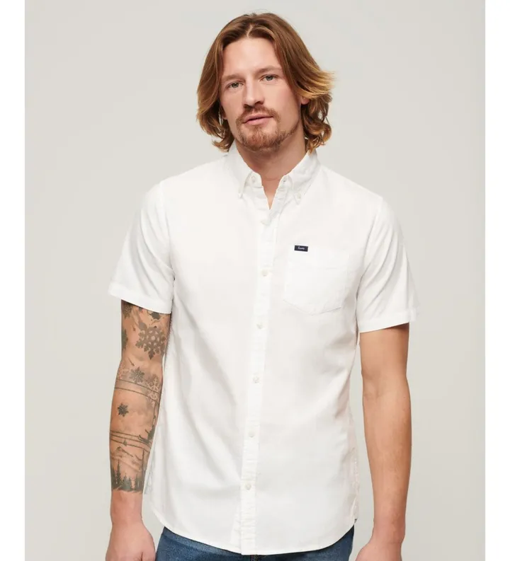 Superdry para hombre. M4010623A Camisa Oxford de manga corta blanco (L), Casual, Algodón