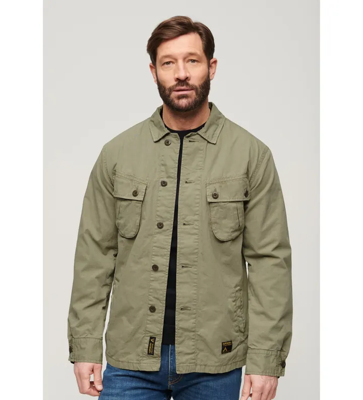 Superdry para hombre. M4010729A Chaqueta militar verde (L), Casual, Algodón, Manga larga