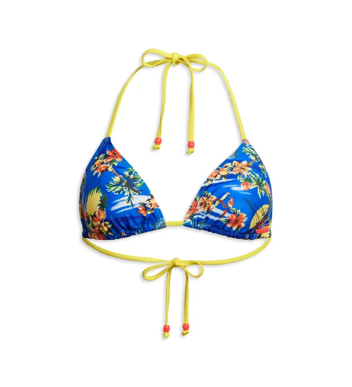 Superdry para mujer. W3010397A Top de bikini triangular de tirantes azul (L), Beachwear, Poliéster Reciclado, Sostenible