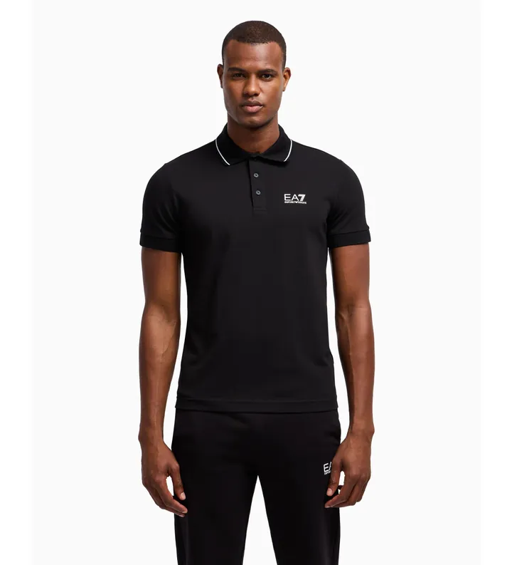 EA7 para hombre. 8NPF16_PJVUZ Polo Casual negro (L), Algodón, Manga corta
