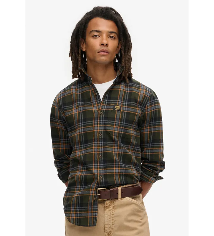 Superdry para hombre. M4010727A Camisa Leñador verde (S), Casual, Algodón, Manga larga