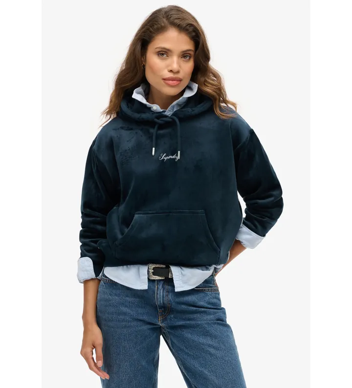 Superdry para mujer. W2012168A Sudadera Country Club Velour Loose marino (L), Casual, Poliéster
