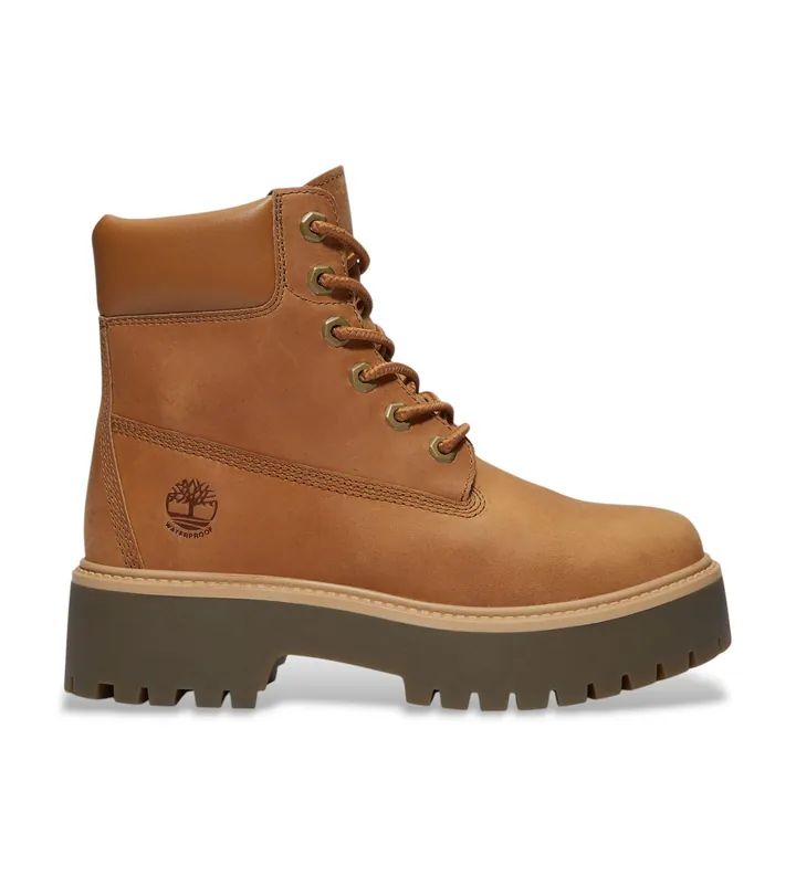 Timberland para mujer. TB0A2H3CEN11 Botines de Piel 6-Inch impermeables Stone Street marrón (36), Plano, 1 a 3cm, Cordones