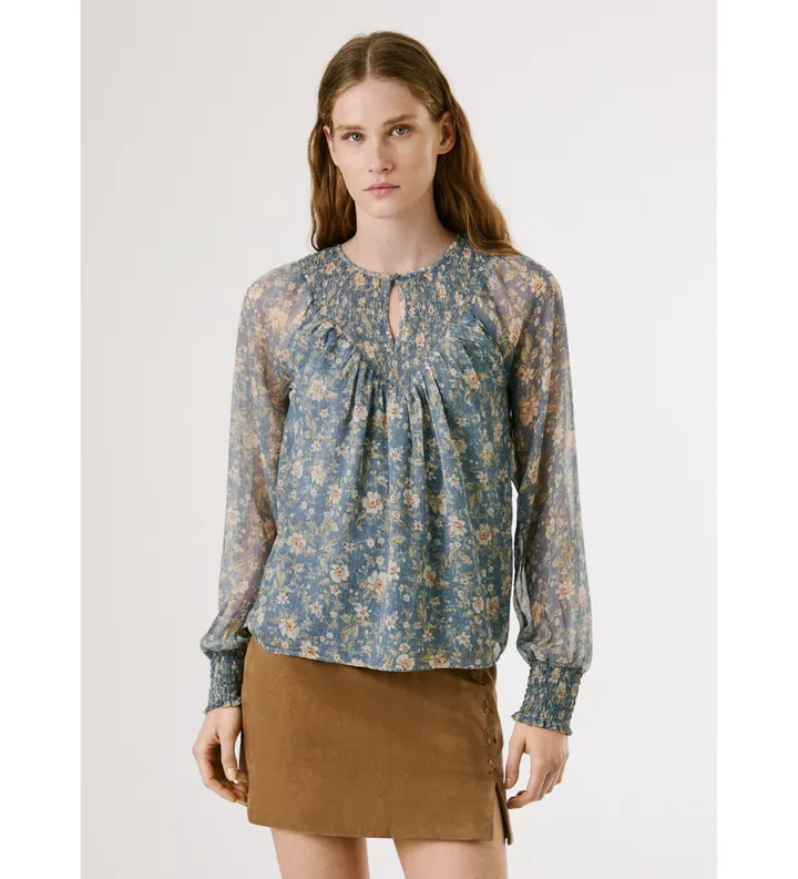 Pepe Jeans para mujer. PL3051243 Blusa Laurel azul (M), Casual, Poliéster, Manga larga