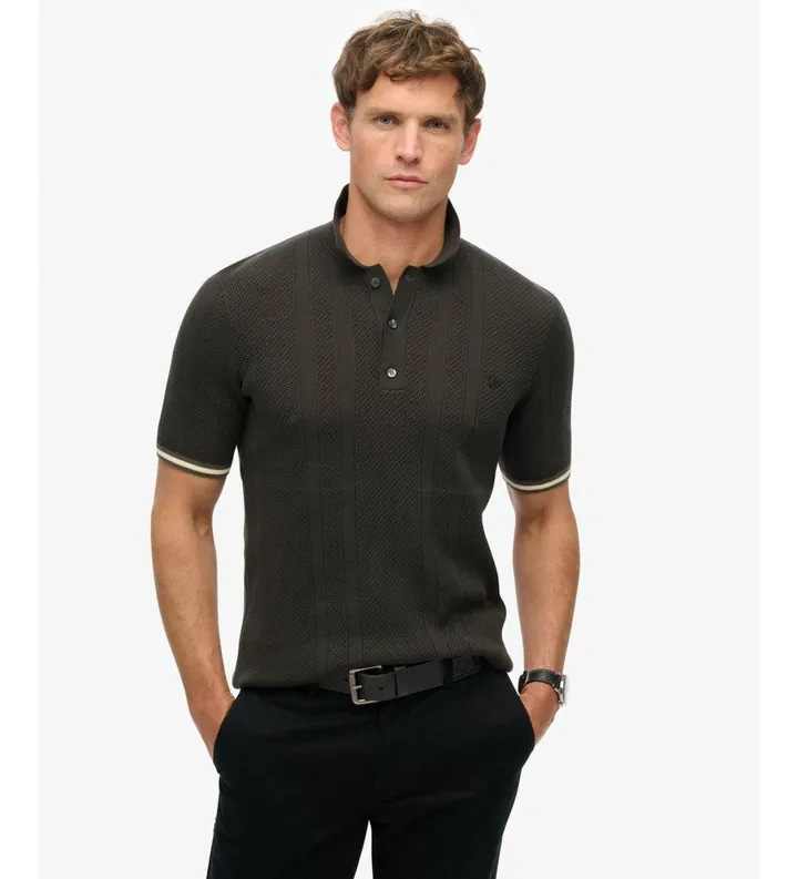 Superdry para hombre. M1110441A Polo Texture negro (3XL), Casual, Algodón, Manga corta