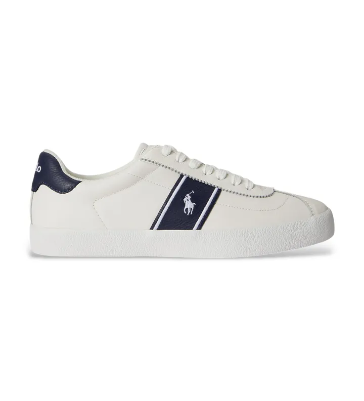 Polo Ralph Lauren para hombre. 816P07630003 Zapatillas de Piel Court vulcanizada blanco (44), Plano, Cordones, Casual