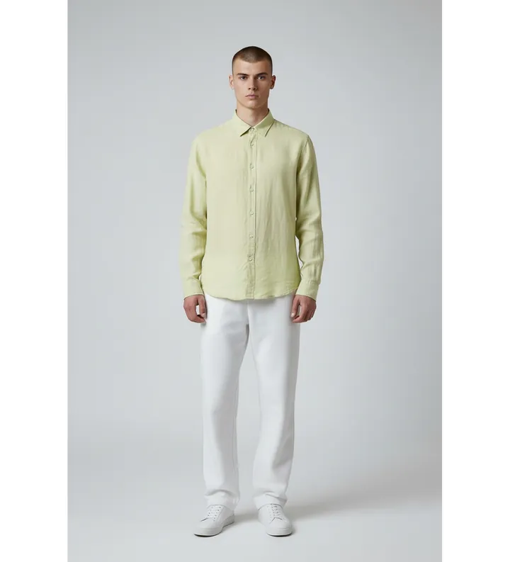 Woolrich para hombre. CFWOSI2013MRUT5284 Camisa de lino amarillo (L), Casual, Manga larga