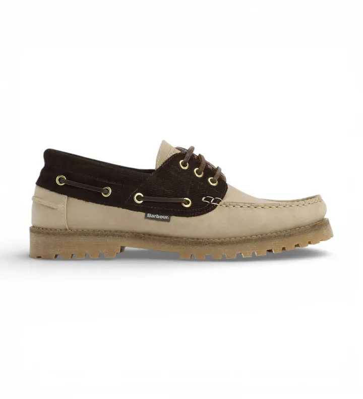 Barbour para hombre. MFO0795 Zapatos de Piel Deck marrón, beige (41), Plano, Cordones, Casual