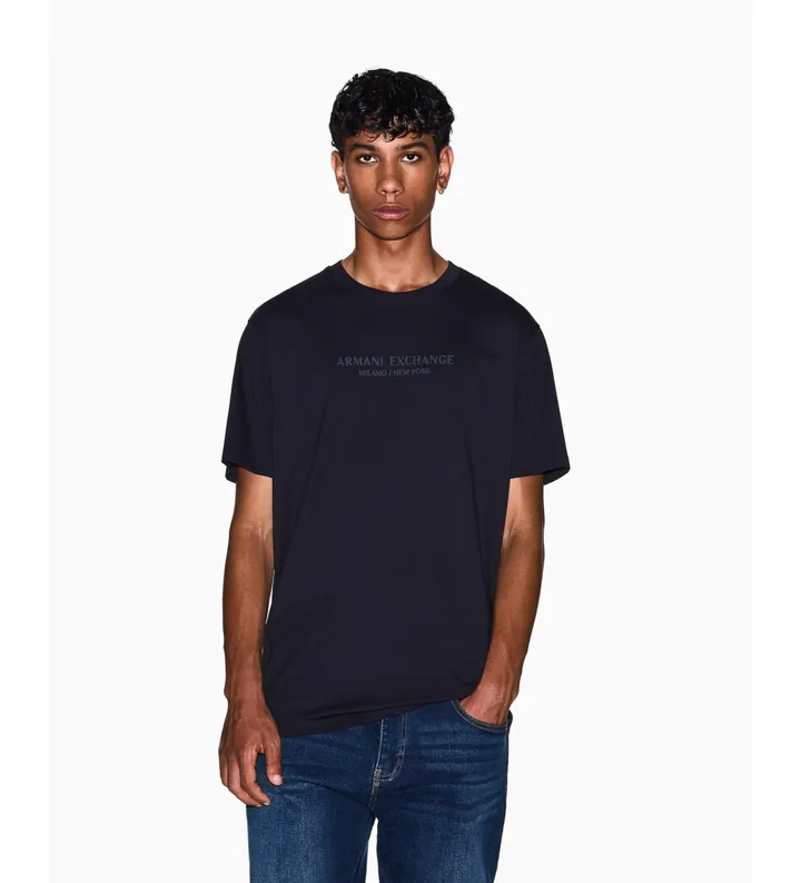 A|X Armani Exchange para hombre. XM001280AF10361UB101 Camiseta Regular con Logo marino (L), Casual, Algodón, Manga corta