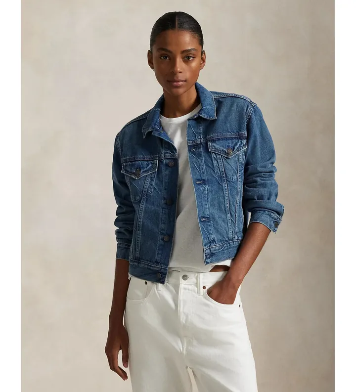 Polo Ralph Lauren para mujer. 211969408001 Chaqueta trucker de denim azul (L), Casual, Algodón