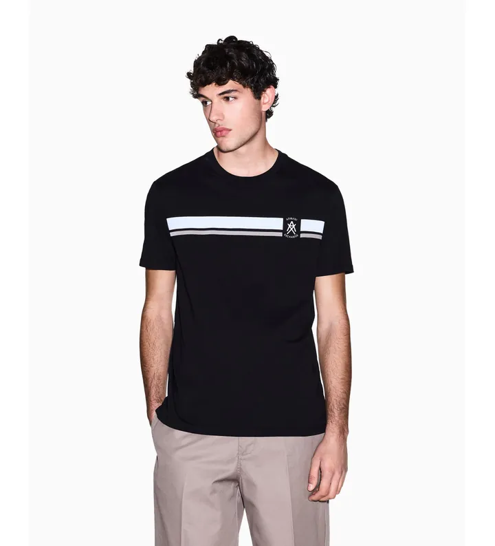A|X Armani Exchange para hombre. XM001792AF12308UC001 Camiseta Stripe negro (L), Casual, Algodón, Manga corta