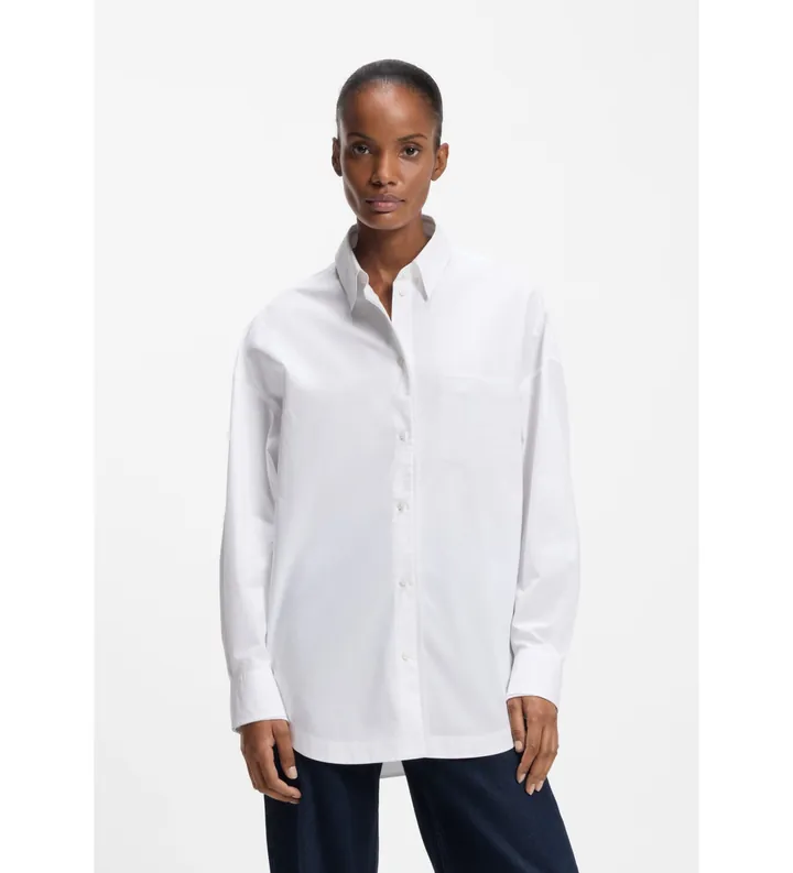 BOSS para mujer. 50553532 Camisa Bonsta blanco (38), Clásico, Manga larga, Tela