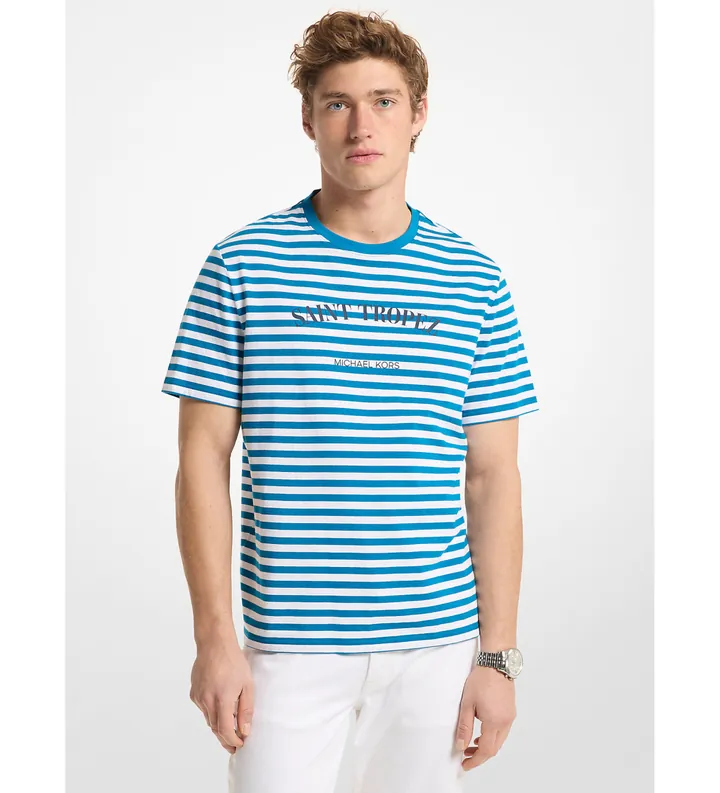 Michael Kors para hombre. CS652XRFV4 Camiseta Saint-Tropez de punto liso de algodón a rayas azul (XS), Casual, Manga corta