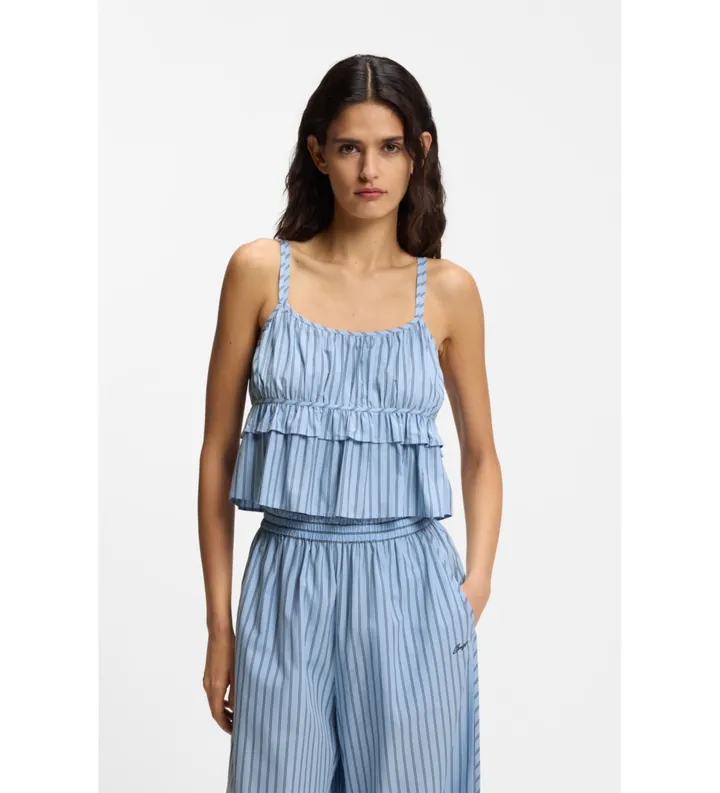BOSS para mujer. 50559224 Top Popelín azul (34), Casual, Algodón, Sin mangas / Tirantes