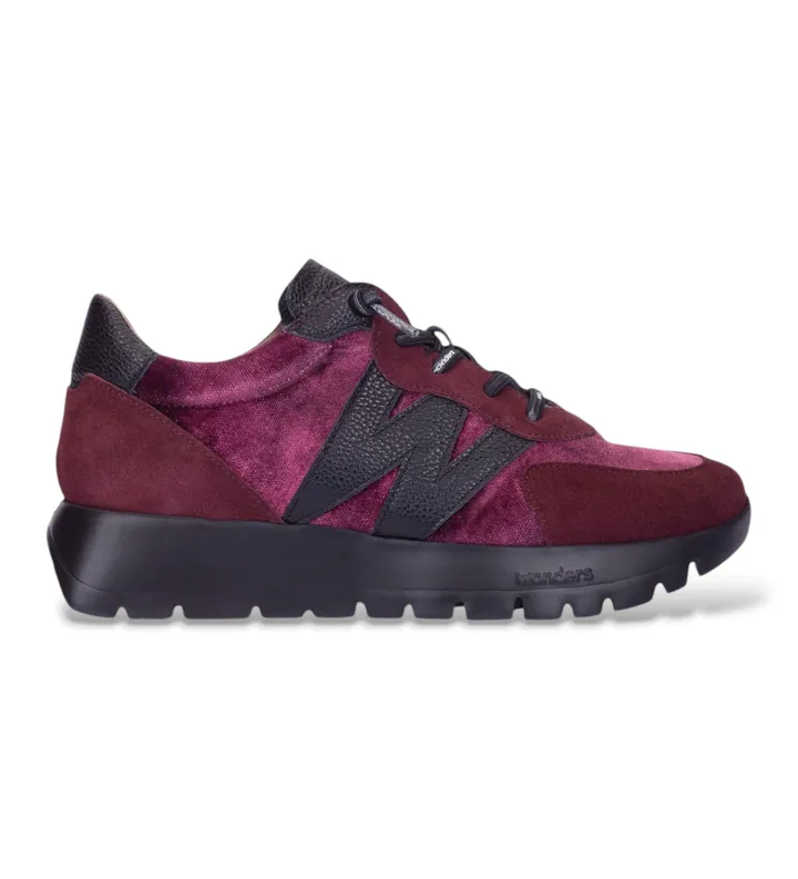 Wonders para mujer. A-24111 Zapatillas de Piel Odisei01 granate (36), Plano, 1 a 3cm, Serraje, Cordones, Casual